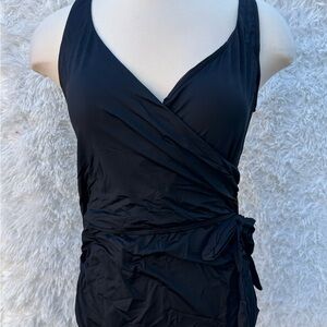Yonique Black Wrap-Front One-Piece Swimsuit size 14W